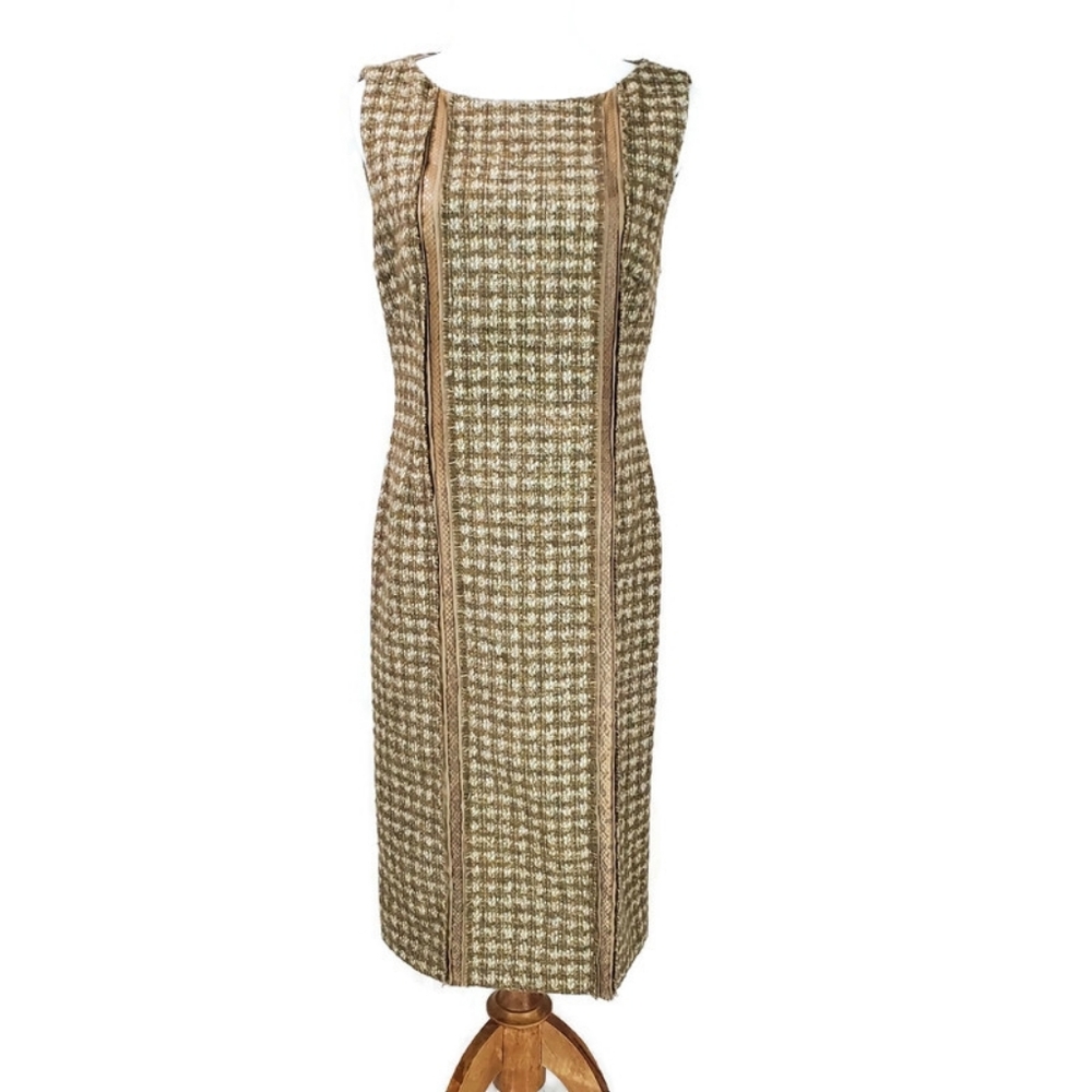 Alberta Ferretti Tweed Wool Silk Cobra Snake Sheath Retro Office Career Dress 10